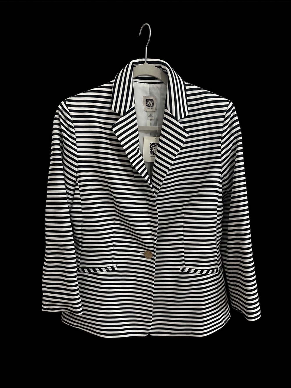 Designer Anne Klein Black and White Striped Blazer Jacket 🌹🖤💄 NWT